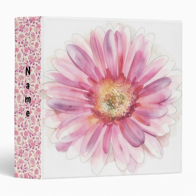 Pink Daisy Flower Art Personalized Binder (Front/Spine)