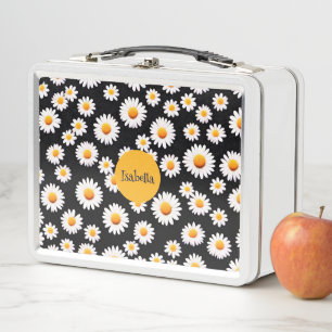 Pink Daisy Flower Botanical colorful pattern kids Metal Lunch Box