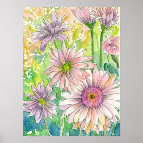 Pink Daisy Flower Bouquet Poster