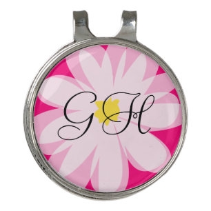 Pink daisy flower custom golf hat clip ball marker