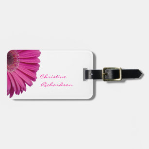 Pink daisy flower custom personalized girls name luggage tag