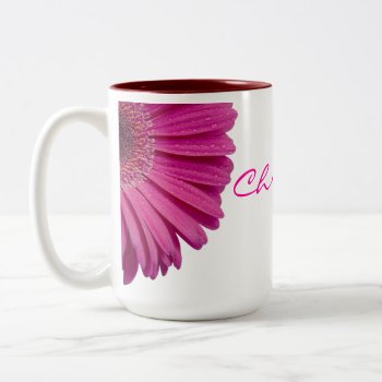 Pink Daisy Flower Custom Personalized Girls Name Two-tone Coffee Mug by roughcollie at Zazzle