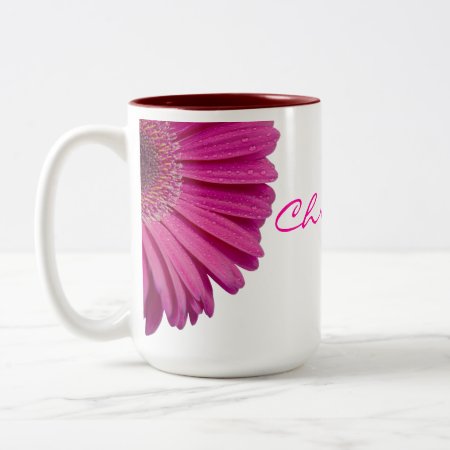 Pink Daisy Flower Custom Personalized Girls Name Two-tone Coffee Mug