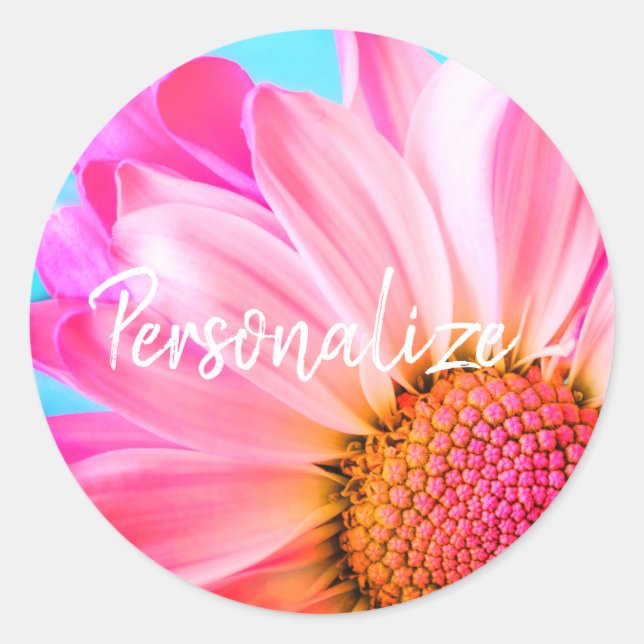 Pink daisy flower cute blue pink summer cute classic round sticker (Front)