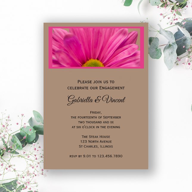 Pink Daisy Flower Engagement Party Invitation (Creator Uploaded)