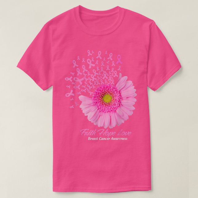 Pink Daisy Flower Faith Hope Love Breast Cancer Aw T-Shirt (Design Front)