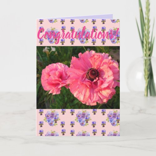 Pink Daisy Flower Floral Conrgatulations art Card