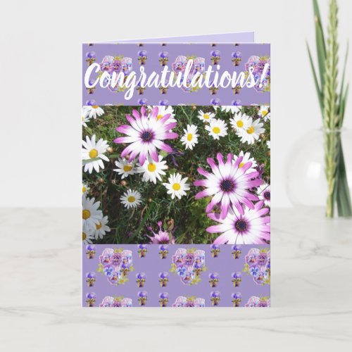 Pink Daisy Flower Floral Conrgatulations art Card