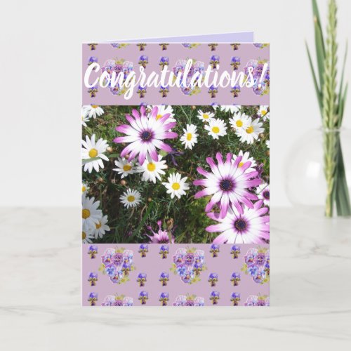 Pink Daisy Flower Floral Conrgatulations art Card