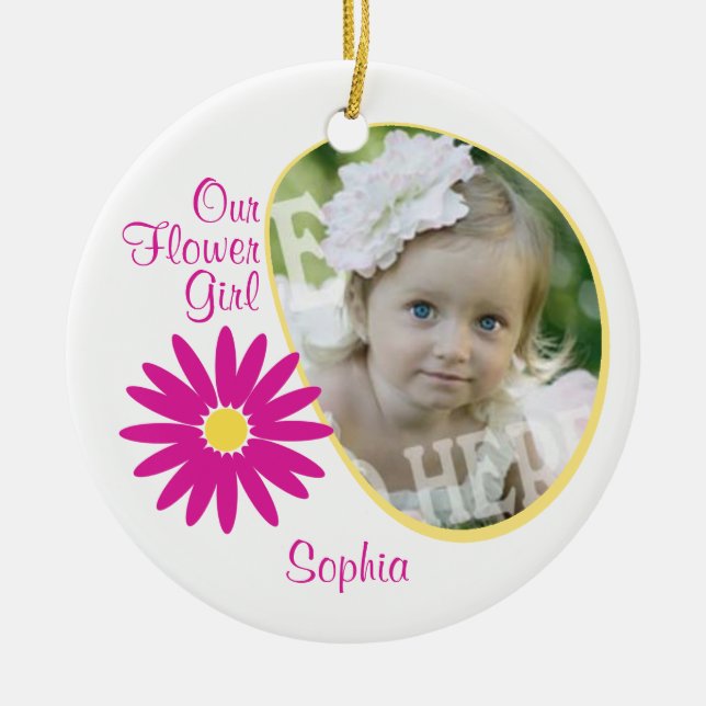 Pink Daisy Flower Girl Photo Ceramic Ornament (Front)
