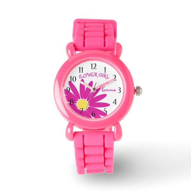 Pink Daisy Flower Girl Watch (Front)