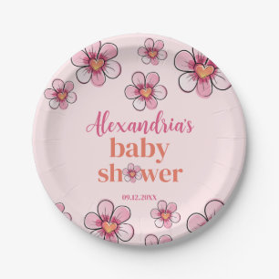 Pink Daisy Flower Girls Baby Shower Paper Plates