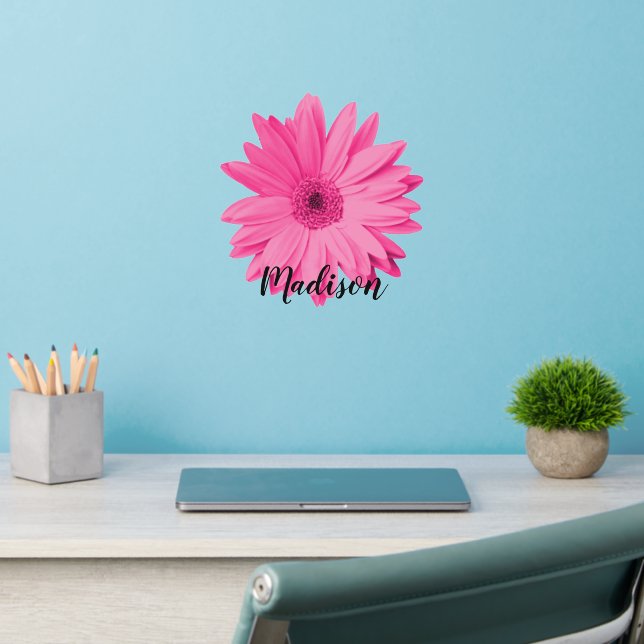 Pink Daisy Flower Name Wall Decal (Home Office 2)