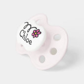 Pink daisy flower pacifier for baby name Chloe (Front Right)