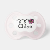 Pink daisy flower pacifier for baby name Chloe (Front)