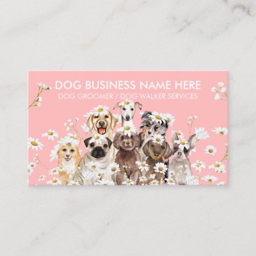 Pink Daisy Flower Pet Sitter Walker dog petcare Business Card