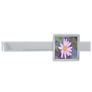 Pink Daisy Flower Silver Finish Tie Bar