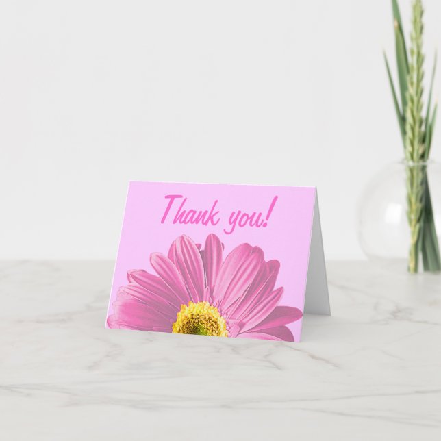Pink Daisy Flower Thank You Or Custom Card (Front)