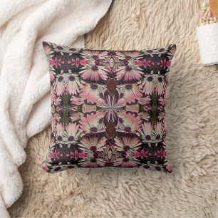 Pink Daisy Flowers Abstract Design Throw Pillow