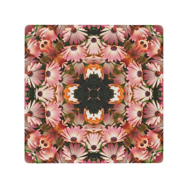 Pink Daisy Flowers Abstract Floral Art Metal Print (Front)