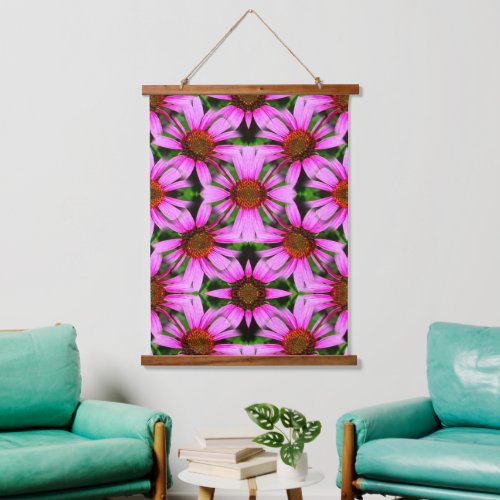 Pink Daisy Flowers Abstract Pattern    Hanging Tapestry