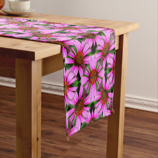 Pink Daisy Flowers Abstract Pattern Short Table Runner