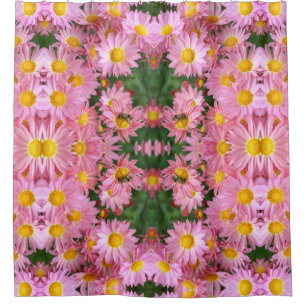 Pink Daisy Flowers And Bumble Bee Nature Pattern   Shower Curtain