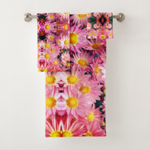Pink Daisy Flowers And Bumble Bee Pattern  Bath Towel Set