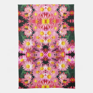 Pink Daisy Flowers And Bumble Bee Pattern Kitchen Towel