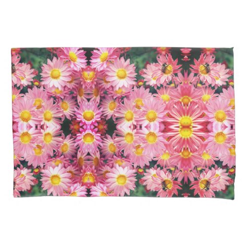 Pink Daisy Flowers And Bumble Bee Pattern Pillow Case