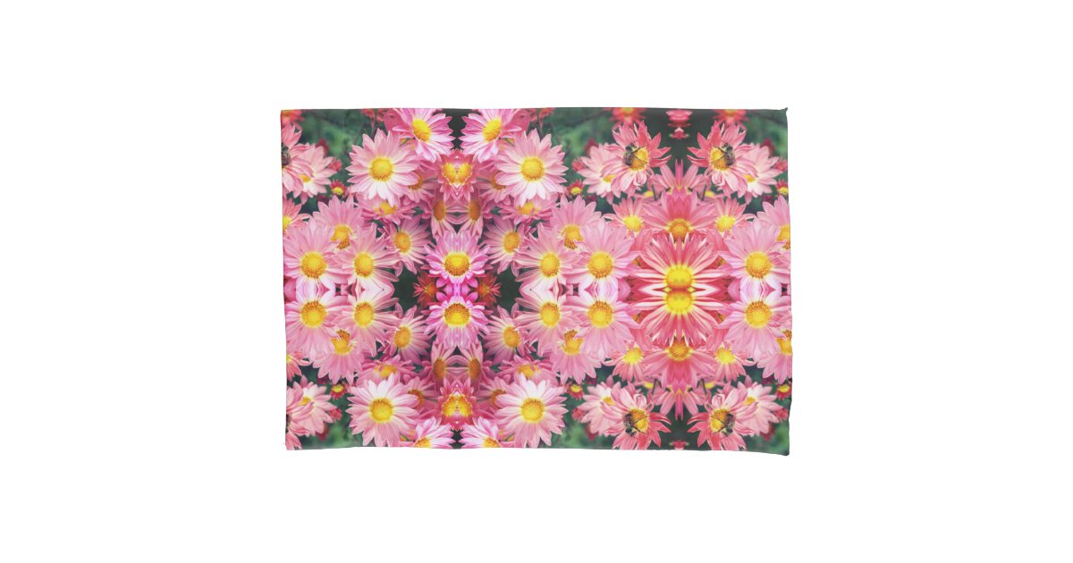 Pink Daisy Flowers And Bumble Bee Pattern Pillow Case Zazzle