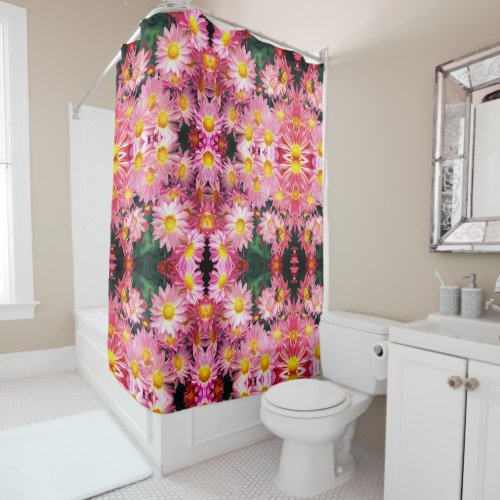 Pink Daisy Flowers And Bumble Bee Pattern   Shower Curtain