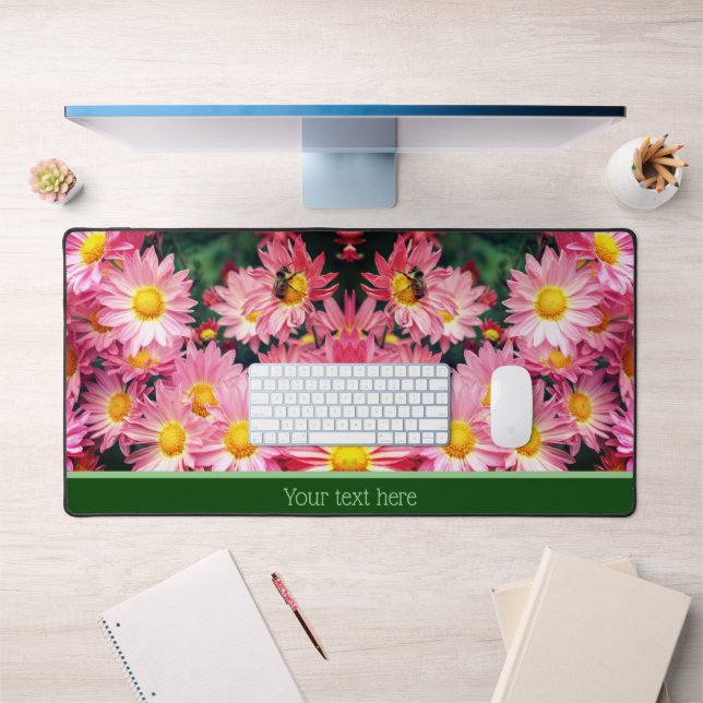 Pink Daisy Flowers And Bumble Bee Personalized Desk Mat (Office 1)