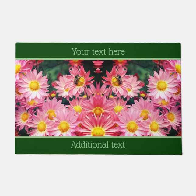 Pink Daisy Flowers And Bumble Bee Personalized Doormat (Front)