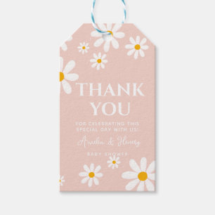pink Daisy Flowers Baby in Bloom girl baby shower Gift Tags