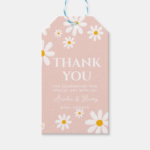 pink Daisy Flowers Baby in Bloom girl baby shower Gift Tags