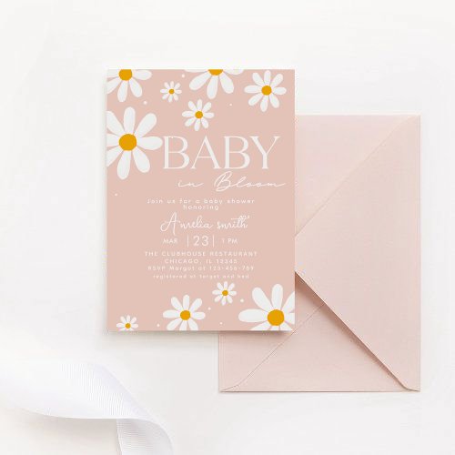 Pink Daisy Flowers Baby in Bloom girl baby shower Invitation