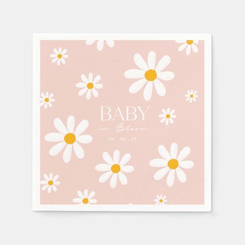 pink Daisy Flowers Baby in Bloom girl baby shower  Napkins
