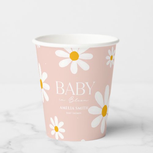 pink Daisy Flowers Baby in Bloom girl baby shower Paper Cups