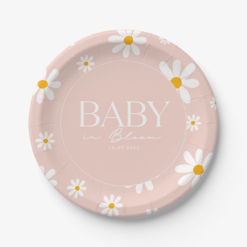 pink Daisy Flowers Baby in Bloom girl baby shower  Paper Plates