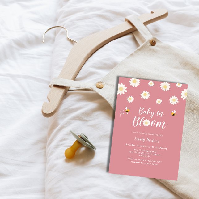 Pink Daisy Flowers Baby In Bloom Girl  Shower Invitation (Pink Daisy Flowers Baby In Bloom Girl Shower Invitation)