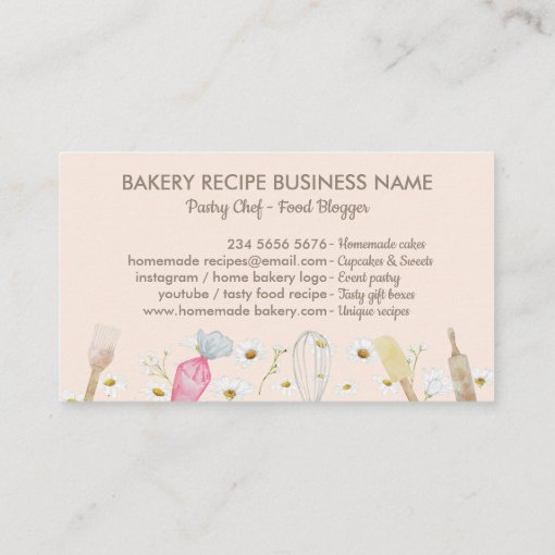 Pink Daisy Flowers Bakery Tools Design Business Card Zazzle