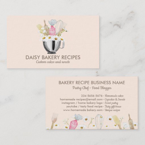 Pink Daisy Flowers Bakery Tools Design Business Card Zazzle