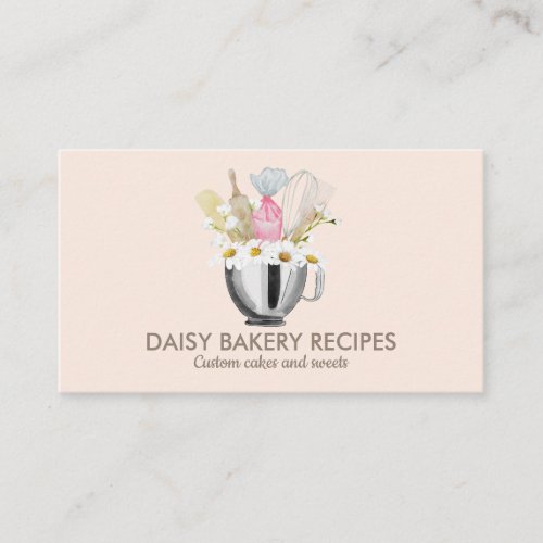 Pink Daisy Flowers Bakery Tools Design Business Card