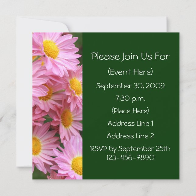 Pink Daisy Flowers Floral  Invitation (Front)