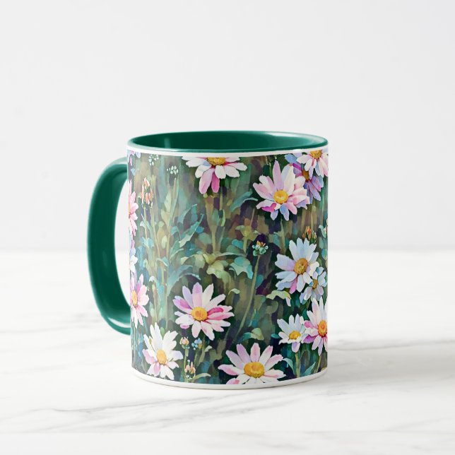 Pink Daisy Flowers Garden Daisies Art Mug Cup (Front Left)