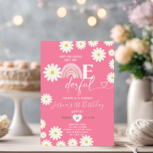 Pink Daisy Flowers Isn't She Onederful Birthday Invitation