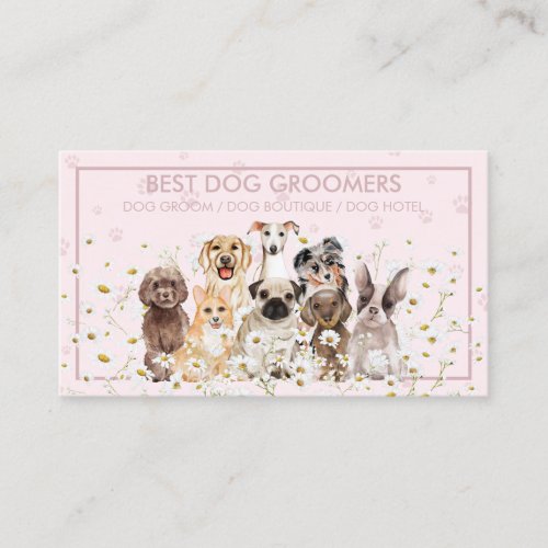 Pink Daisy Flowers Pet Sitter Dog Care Veterinary Business Card