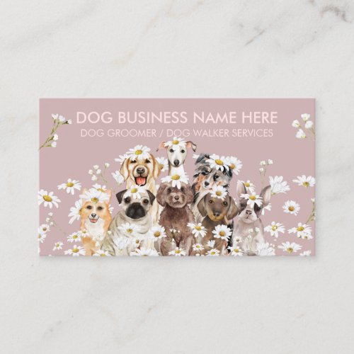 Pink Daisy Flowers Pet Sitter Walker dog petcare Business Card