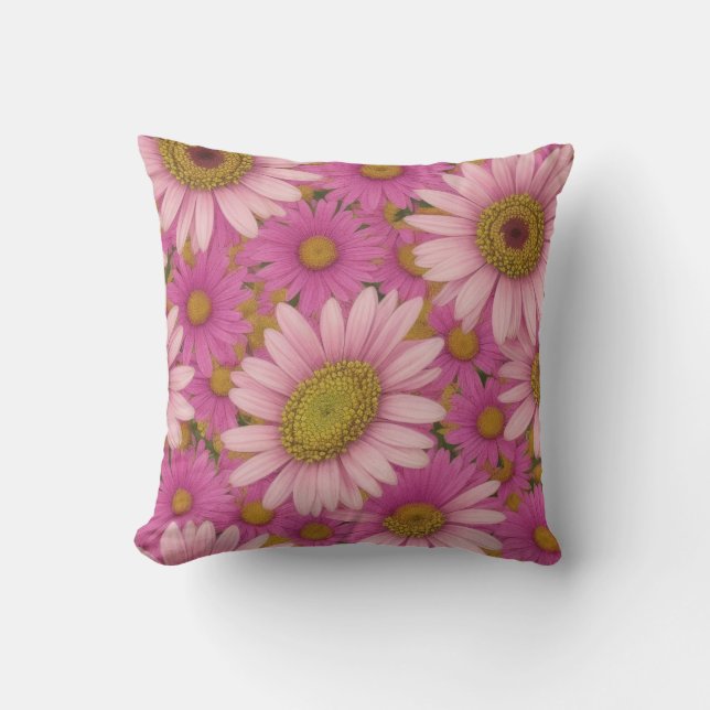Pink Daisy Flowers Throw Pillow (Front)